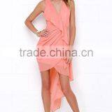 Elegant High-low Designer One Piece Party Dress Woman Pleated Coral Party Dresses thumbnail-3