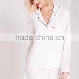 New Arrival Contrast Pipi Pyjama Set Wholesale Adult Women Pajama White thumbnail-2