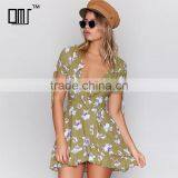 Wrap Over Short Sleeved Sexy Women Dresses Ladies Tie Cuff Floral Casual Dress thumbnail-1