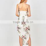 Slip Floral Printed Drawstring Waist Asymmetric Chiffon Women Dress thumbnail-3
