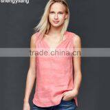 2016 Newest Product Pure Color Leisure 100% Linen Vest Custom High Quality Comfortable Ladies Tops thumbnail-3