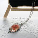 Glass Bottle Locket Necklace Antique Silver Link Cable Chain Oval Pendant Transparent With Pink Dried Flower 46.5cm Long thumbnail-2