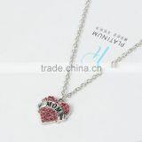 New Fashion Pink Rhinestone Link Cable Chain Silver Tone " MOM " Carved Heart Pendant Necklace thumbnail-2