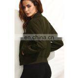 Fashion Army Green Applique Long Sleeve Biker Jacket Women thumbnail-4