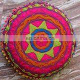 Mexican Style Fabric Round Pillow Cushion Cover Embroidery Design thumbnail-3