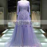 1A1046 Romantic Light Purple 3D Flowers Appliqued Beaded Long Sleeve Sash Back Open Bridesmaid Dress Prom Dress Evening Dress