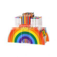 Rainbow Acrylic Pen Holder 5 Compartments Desk Pen Organizer for School Home