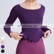 Warm Sportswear Nude Lace Slim Sports Shirts Custom Running Clothing Long Sleeve Tops Gym Fitness T Shirt Women Yoga Top thumbnail-1