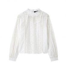 New European and American Women's Fashion Cotton Embroidery Romantic Round-neck Shirt thumbnail-1
