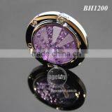 Purple Crystal Diamonds Round Shaped Zinc Alloy Silver Plated Metal Folding Wholesale Handbag Holder thumbnail-5