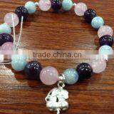 Natural Gemstone Mixed Color Rose Quartz Crystal and Amethyst and Aquamarine With 925 Silver Cherry Bracelet thumbnail-2