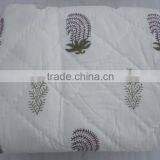 Indian Hand Block Print Pure White Kantha Cotton Quilt thumbnail-2