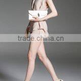 Two-piece-outfits Latest Fashion Design Women Clothing Apricot V Neck Top With Pockets Shorts thumbnail-3