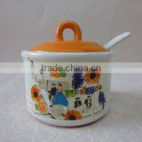 Eco-friendly Feature Decal Ceramic Sugar Jar With Spoon