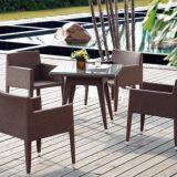 Dining Table And Chair PE Rattan Wicker Powder Coating Aluminum Frame Tempered Glass