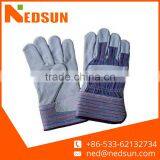Durable Half Lining Rubberized Cuff Leather Stripe Back Safety Gloves thumbnail-1