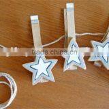 2017 Star Art Clips Grey White and Natural Wooden Stars on Clips Made in China
