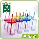 Single Wall Insulated Plastic Drink Cup Glass w Curly Crazy Straw Travel Tumbler thumbnail-1