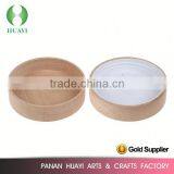 Glass Candle Jar Beech Wood Cover Lid With White Plastic Cap 100mm thumbnail-1