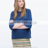 Fashion Cutting Ladies Loose Top Fleece Cotton Three Quarter Sleeve Lady Blouse thumbnail-3