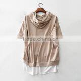 Wholesale Custom 80 Cotton 20 Polyester Women Pullover Short Sleeve Hoody thumbnail-2