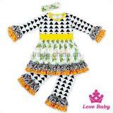 Lastest Boutique Ruffle Long Sleeve Green Lucky Clover Pattern Printed Punjabi Baby Girls In Suit Clothing Set thumbnail-5