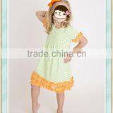 2017wholesale Cotton Pajamas Striped Yellow Ruffle Sleeves Summer Night Long Dress at Home Kids Sleepwear thumbnail-1