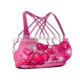 Baby Pink Hearts and Glitters Sports Fitness Bra in Multiple Stripes thumbnail-1