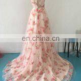 Floral Printed Fabric Honey Pink Sleeveless Tulle Dress Long Evening Gown 2017 thumbnail-2
