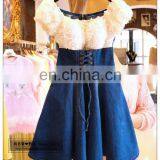 2015 Hot Sexy Lace Fashion Design Dress Denim Skirt Two Pieces Set Dress off Shoulder Wholesale Order thumbnail-4
