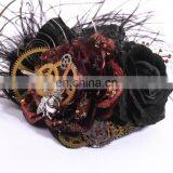 Steampunk Mini Hat Fascinator With Flowers and Gears thumbnail-6