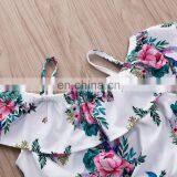 2019 Summer Kids Outfit Cotton Girls off Shoulder Tops Floral Print Tshirt & Girls Flower Shorts 2pc Set thumbnail-4