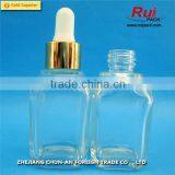 Square Glass Essential Oil Dropper Bottle, Transparent Luxury Square Liquid Glass Dropper Bottles