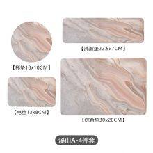 Bathroom Accessories Highly Absorbent Quick Dry Marble Diatomite Stone Bath Mat Set thumbnail-4