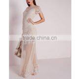Premium Embellished Cap Sleeve Mesh Maxi Dress Nude thumbnail-1