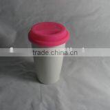 YF11004 Double Wall Ceramic Mug With Silicon Lid