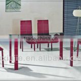 L835-1 Glass Dining Table,Square Metal Table Base with Leather