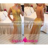 B05 Sexy Backless Speghetti Straps Sweetheart Mermaid gold sequin bridesmaid dress Long vestido de madrinha longo