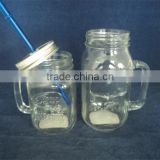 wide mouth embossed mason jar with handle, mason jar with lid and straw
