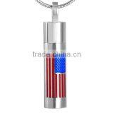 SRP8461Military Memorials USA Flag on Perfume Bottle Cylinder Stainless Steel Cremation Jewelry Pendant thumbnail-1