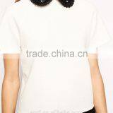 White Short Sleeve Beaded Ruffled Beaded Neckline Top thumbnail-3