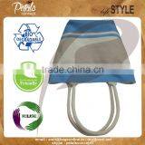 Cool Blue Stripe Print Canvas Tote Bag With Padded Rope Handle , PU Label Branding Bag thumbnail-2