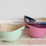 Boat Shape Colored Lacquer Bamboo Salad Bowl With Handles thumbnail-1