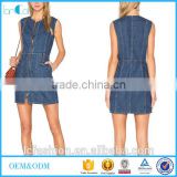 Fashion denim dress sleeveless A Line elegant women mini blue dress 2017
