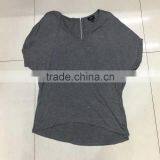 Factory Closeout Women Branded V-neck Zipper Casual T-shirt thumbnail-1