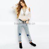 Front Girls Embroidery Flowers Ladies Fancy Jeans Loose Style thumbnail-4