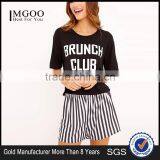 Top Selling Women Cotton Pajamas Custom Logo Print Summer Pyjama Short Sleeve Top With Stripes Shorts thumbnail-1