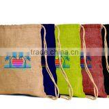 Eco-Friendly Jute Burlap Drawstring Backpack - Made From Natural Jute Fiber and Comes With Your Logo. thumbnail-2