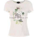 Girls 95% Cotton 5%spandex Skinny Short Sleeve Flower Printing White Tee thumbnail-2