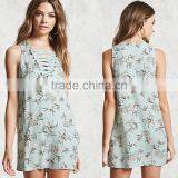 OEM Wholesaler Womens Latest Design Summer Sleeveless Deep-V Hollow Printed Lady Dress thumbnail-1